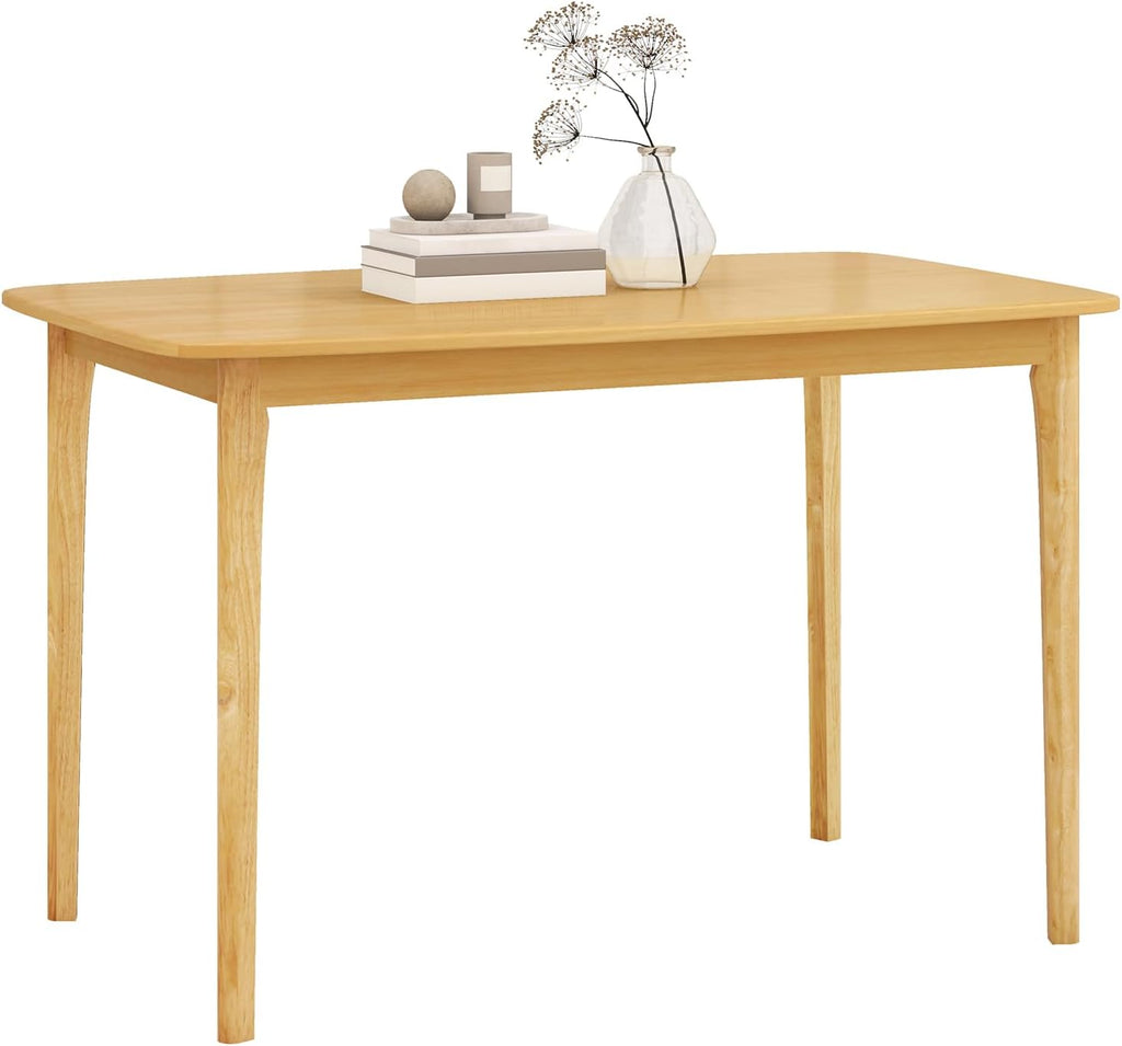 Table de salle à manger Giantex pour 4 personnes, table de cuisine rectangulaire de 122 cm dotée de pieds en bois d'hévéa massif et plateau spacieux, table à manger en bois pour salon/salle à manger, coin repas (naturel)