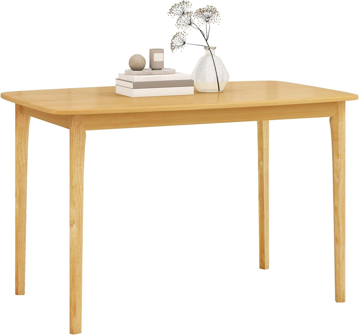 Table de salle à manger Giantex pour 4 personnes, table de cuisine rectangulaire de 122 cm dotée de pieds en bois d'hévéa massif et plateau spacieux, table à manger en bois pour salon/salle à manger, coin repas (naturel)