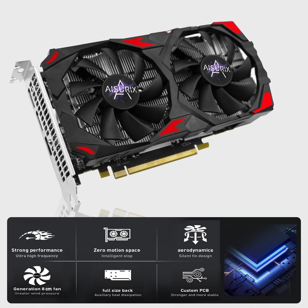 Carte graphique Kelinx AISURIX RX 580, 2048SP, 8 Go physiques, GDDR5, 256 bits, carte vidéo de jeu PC, 2 ports DP, HDMI, PCI Express 3.0 doté de fonction Freeze Fan Stop pour PC de bureau.