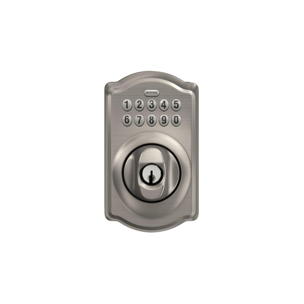 Serrure à pêne dormant SCHLAGE Camelot à clavier numérique - Entrée sans clé, nickel satiné – Modèle pratique