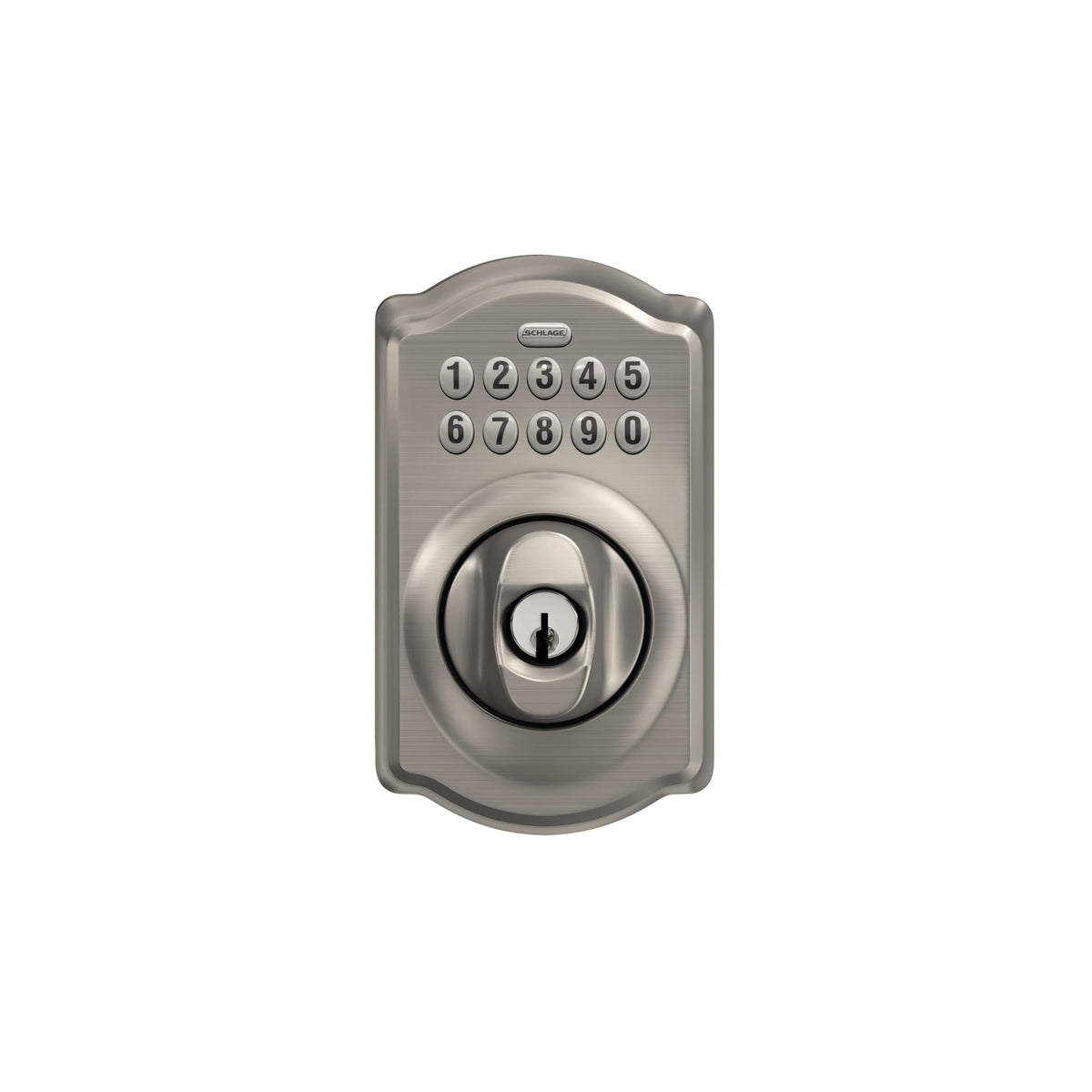 Serrure à pêne dormant SCHLAGE Camelot à clavier numérique - Entrée sans clé, nickel satiné – Modèle pratique