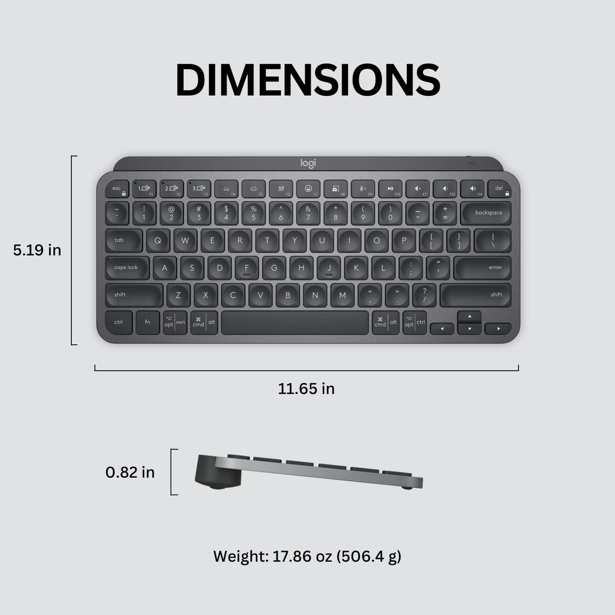 Clavier à connectivité sans fil Logitech MX Keys Mini minimaliste et rétroéclairé : au format compact, Bluetooth, USB-C, compatible doté de Apple macOS, iOS, Windows, Linux et Android. Boîtier en métal – Graphite.