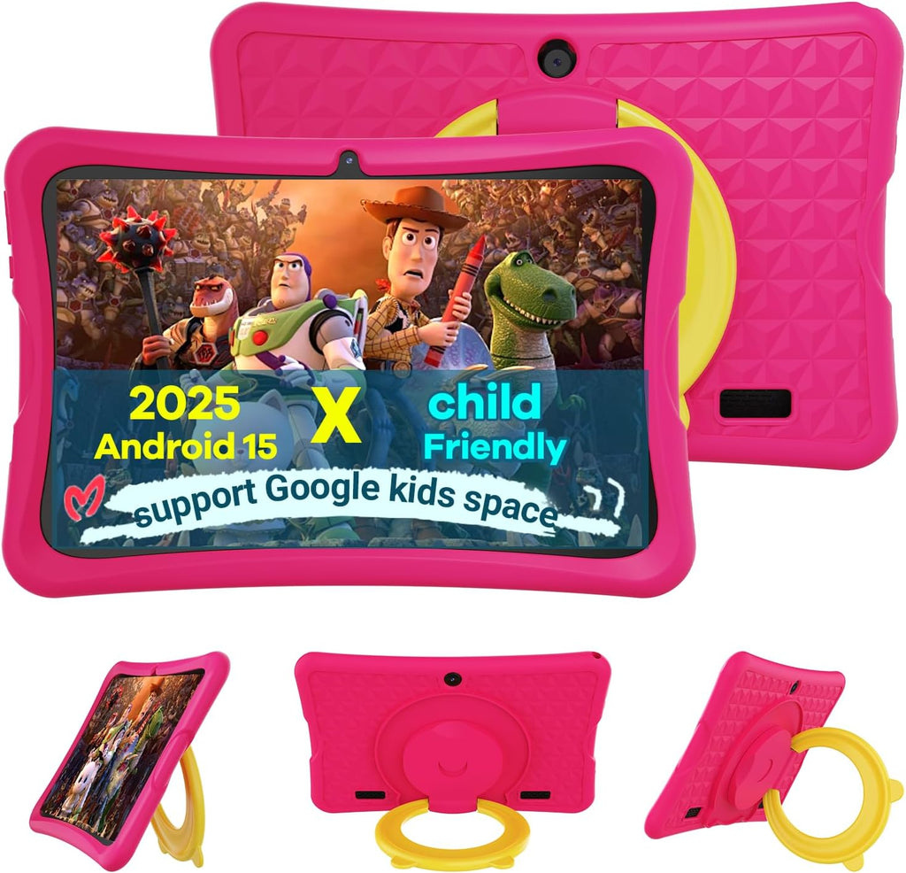 Tablette tactile DigiLand Android 15 pour enfants, 10,1 pouces, 6 Go de RAM + 32 Go de ROM (extensible via carte TF), contrôle parental, applications pour enfants préinstallées, double caméra 2 MP + 5 MP, tablette éducative Android avec étui de prote