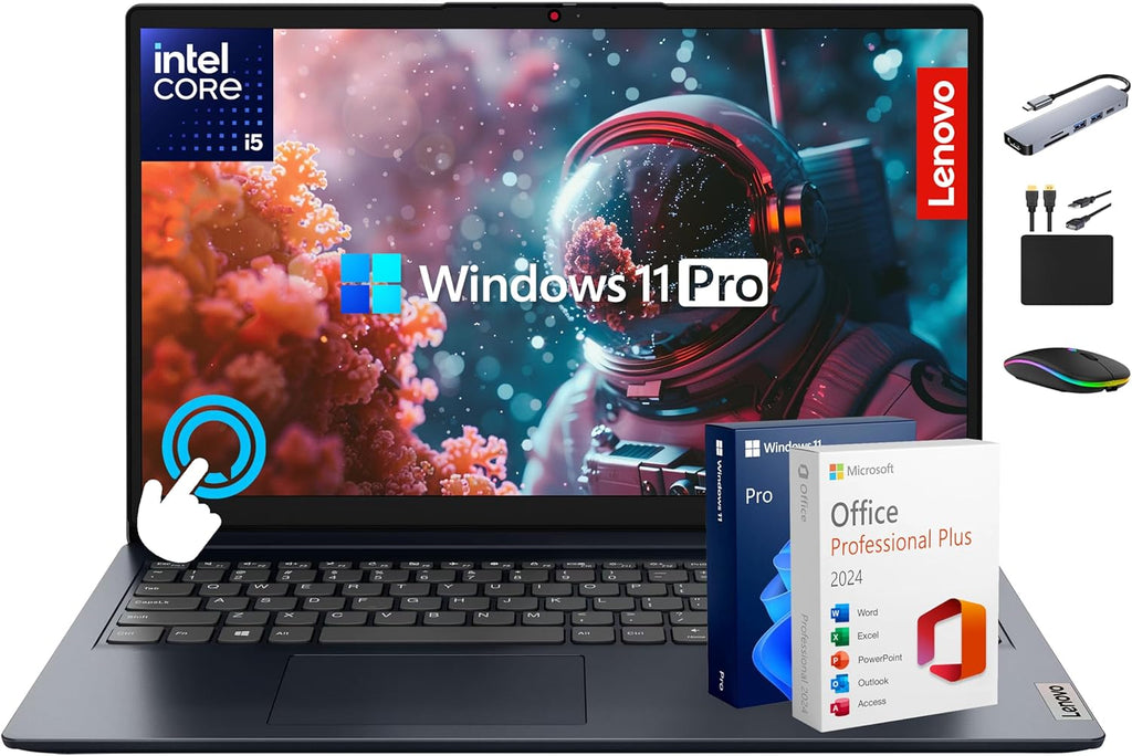 Ordinateur compact portable Lenovo IdeaPad tactile 2025-2026, version professionnelle avec suite Office à vie, écran 15,6" FHD, processeur Intel i5 10 cœurs, 24 Go de RAM, 1 To de stockage (512 Go SSD + 500 Go externe), batterie longue durée