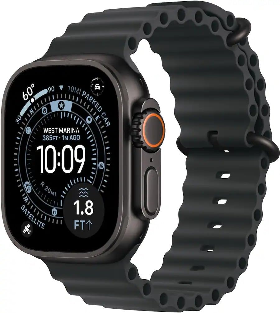 Présentation : Apple Watch Ultra 3 GPS + Cellular 49 mm Boîtier en titane noir avec bracelet Black Ocean (Reconditionnée)
