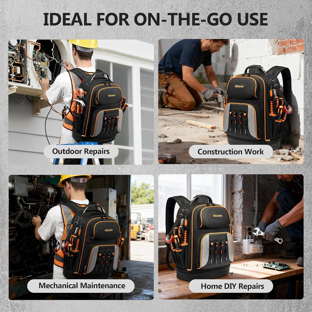 Sac à dos à outils robuste en tissu Oxford 1680D, 75 poches et passants, sac à dos d'électricien, grand sac à outils CVC à fond rigide, sac à dos pour technicien de chantier avec compartiment pour ordinateur compact portable 16 pouces pour hommes