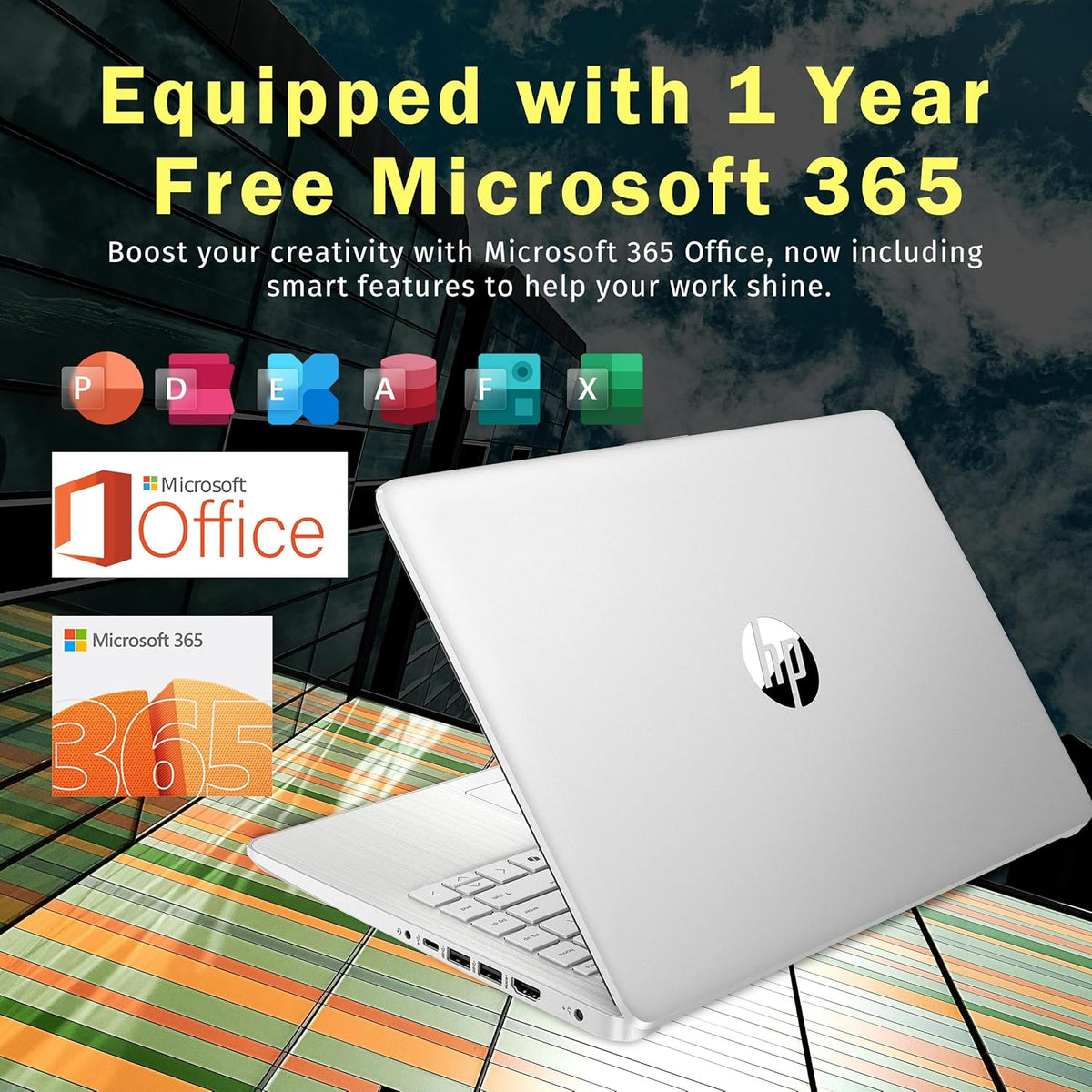 Ordinateur compact portable HP Stream 14 HD, processeur Intel N150, 8 Go de RAM, 288 Go de stockage (128 Go UFS + station d'accueil de 160 Go), carte graphique Intel, 1 an d'abonnement à Office 365, Copilot, Wi-Fi 6, Windows 11, argent naturel
