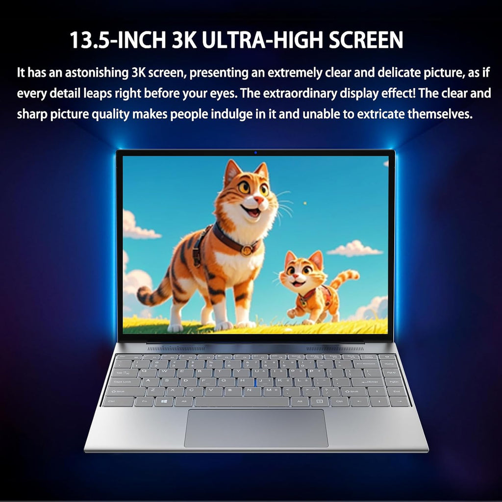 Ordinateur compact portable Morostron 13,5 pouces à écran tactile (16 Go de RAM, SSD de 512 Go), écran IPS 3K (3000 × 2000), processeur Celeron N5095 jusqu'à 2,9 GHz, clavier rétroéclairé, déverrouillage par empreinte digitale, Windows 11