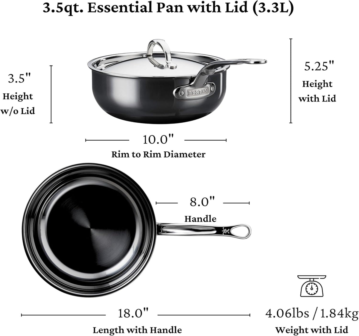 Hestan - Collection NanoBond - Poêle tout-en-un en titane, compatible doté de les plaques à induction, 3,5 litres