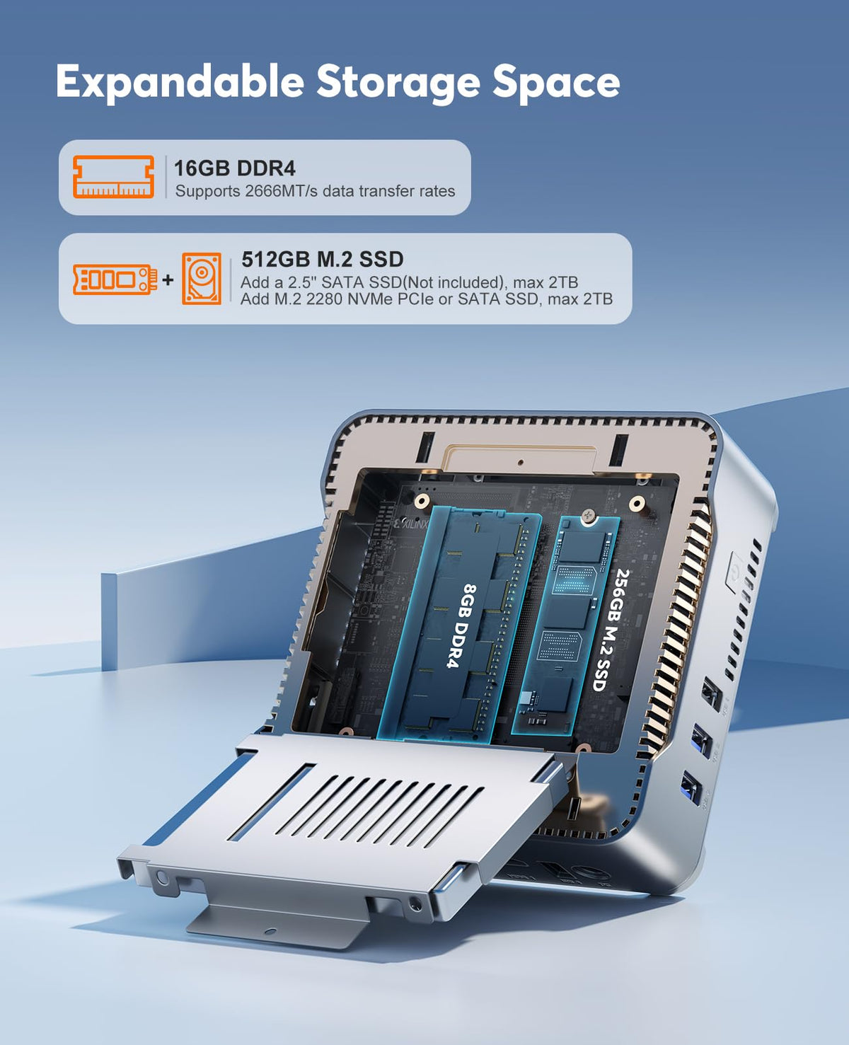 Mini PC KAMRUI GK3Plus, 16 Go de RAM, SSD M.2 de 512 Go – Modèle pratique