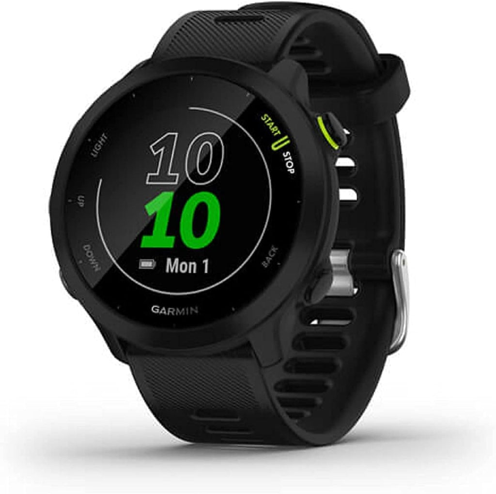 Montre de course GPS Garmin Forerunner 55 doté de suggestions d'entraînement quotidiennes, allant jusqu'à 2 semaines d'autonomie, noire (reconditionnée)