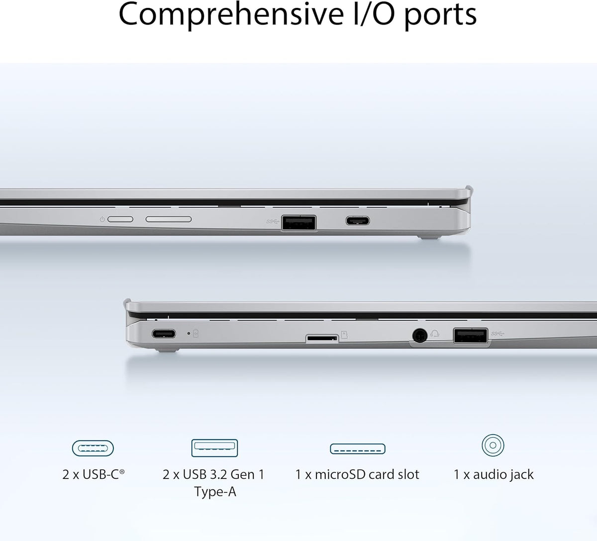 ASUS Chromebook Flip CX1 Ordinateur compact portable convertible 14 pouces FHD NanoEdge Tactile à 360° Processeur Intel Celeron N4500 128 Go de stockage eMMC 8 Go de RAM ChromeOS Argent transparent CX1400FKA-AS88FT