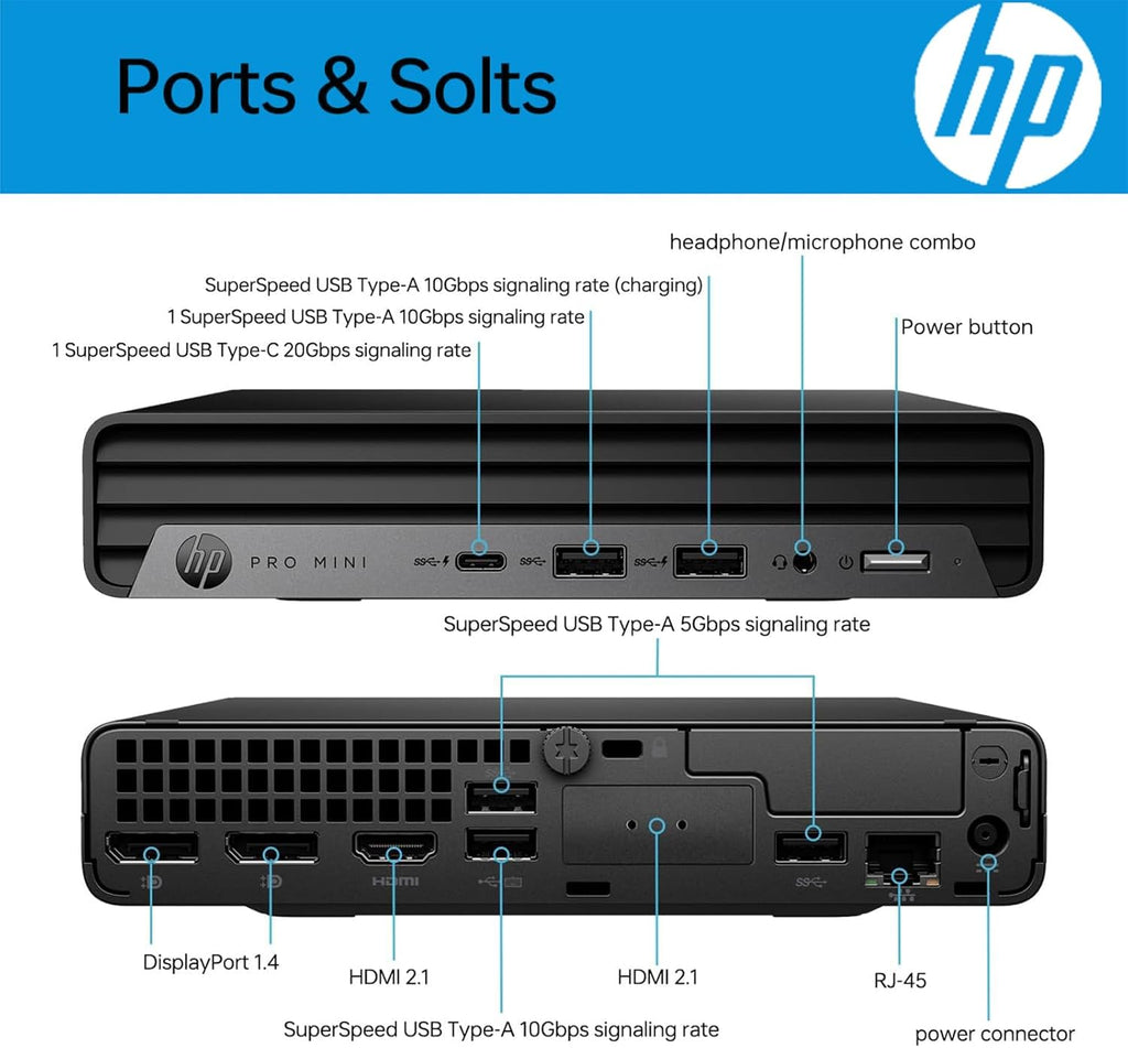 Ordinateur de bureau mini-PC HP Pro 400 G9, processeur Intel, 16 Go de RAM DDR5, SSD PCIe de 256 Go, triple affichage 4K, USB-C, conception ultra-silencieuse, Bluetooth 5.2, Wi-Fi 6, clavier et souris, Windows 11 Professionnel – Modèle pratique