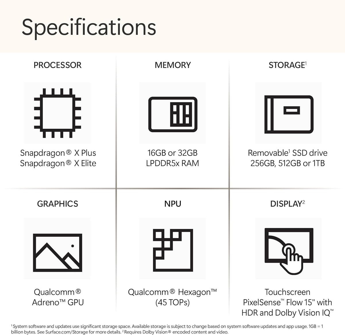 Microsoft Surface Laptop (2024) Windows 11 Copilot+ PC Écran tactile 15 pouces Snapdragon X Elite (12 cœurs) 16 Go de RAM 256 Go de stockage SSD Platine