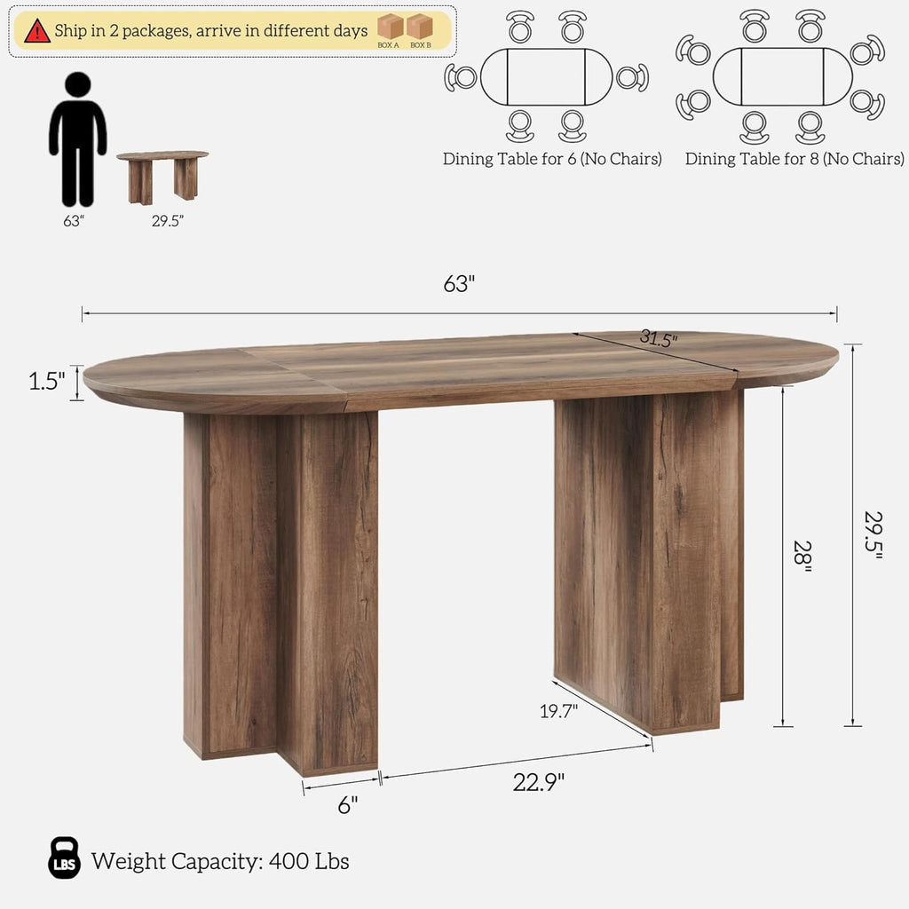 Table de salle à manger ovale moderne en bois OKD de 160 cm (63 pouces) pour 4 à 6 personnes, dotée de piètement stable en forme de T, structure en métal et plateau épais. Table de cuisine robuste idéale pour la salle à manger, la cuisine ou les réun