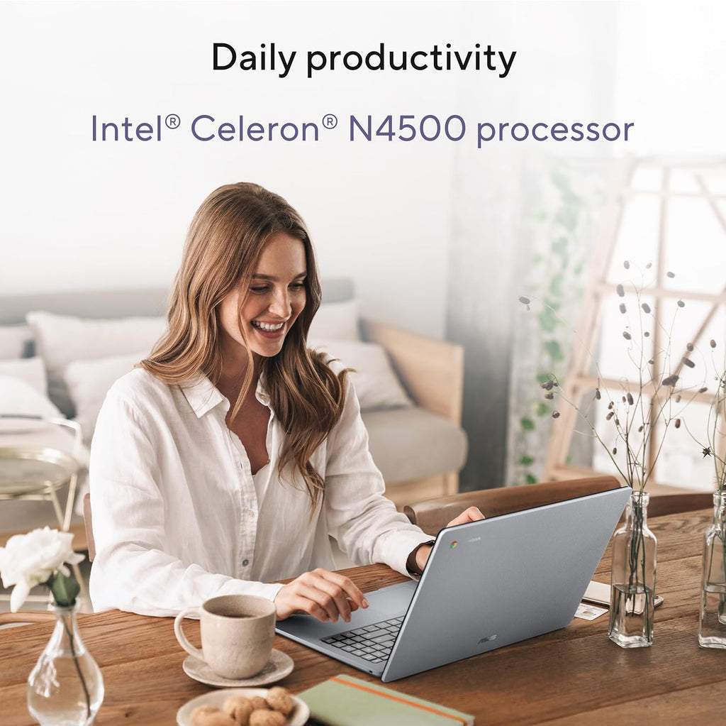 Ordinateur compact portable ASUS Chromebook CX15, écran 15,6" FHD antireflet, processeur Intel Celeron N4500, 128 Go de stockage, 8 Go de RAM, ChromeOS, gris pur, CX1505CKA-AS88F-PG