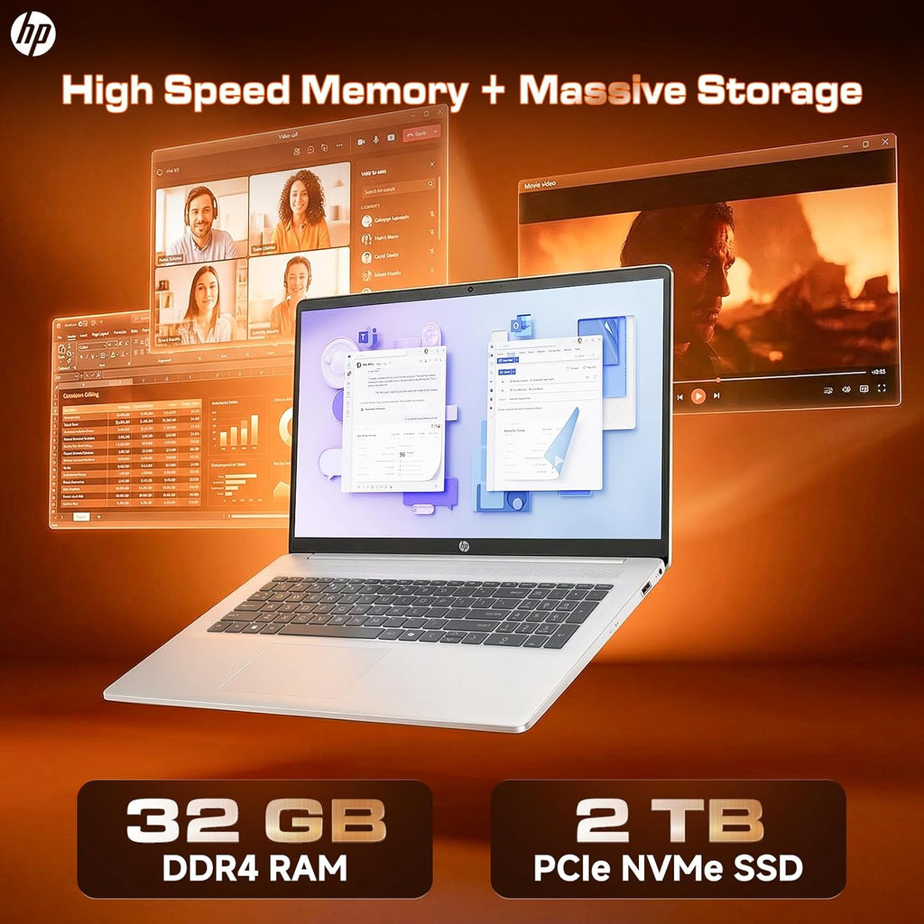 Ordinateur compact portable HP 2026 17 pouces tactile, Windows 11 Pro, Copilot AI, AMD Ryzen 5 7430U, écran tactile HD+ antireflet de 17,3 pouces, 32 Go de RAM, SSD de 2 To, charge rapide, webcam HD, Wi-Fi 6, Bluetooth 5.4, accessoires