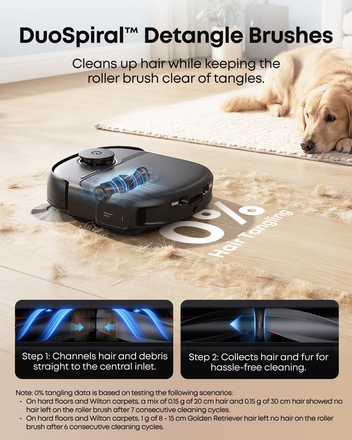 Aspirateur robot eufy C28, balai à franges autonettoyant HydroJet™, brosse démêlante DuoSpiral™, aspiration turbo haute puissance de 15 000 Pa, aspirateur robot tout-en-un – Modèle pratique