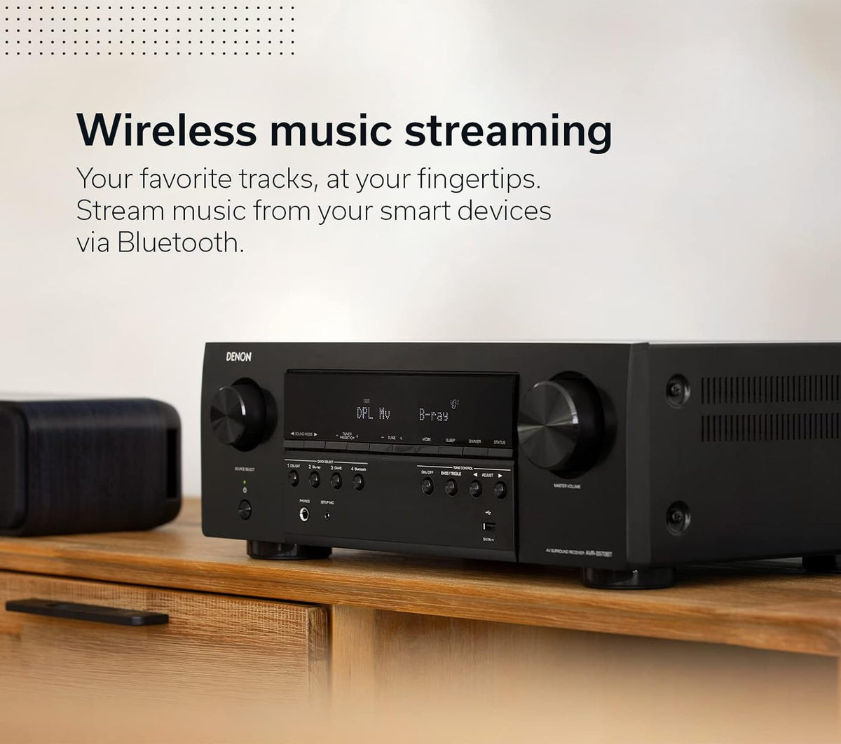Amplificateur audio-vidéo Denon AVR-S570BT 5.2 canaux, compatible 8K Ultra HD, doté de streaming à connectivité sans fil Bluetooth, 4 entrées HDMI 8K et eARC HD. Assistant de configuration HD.