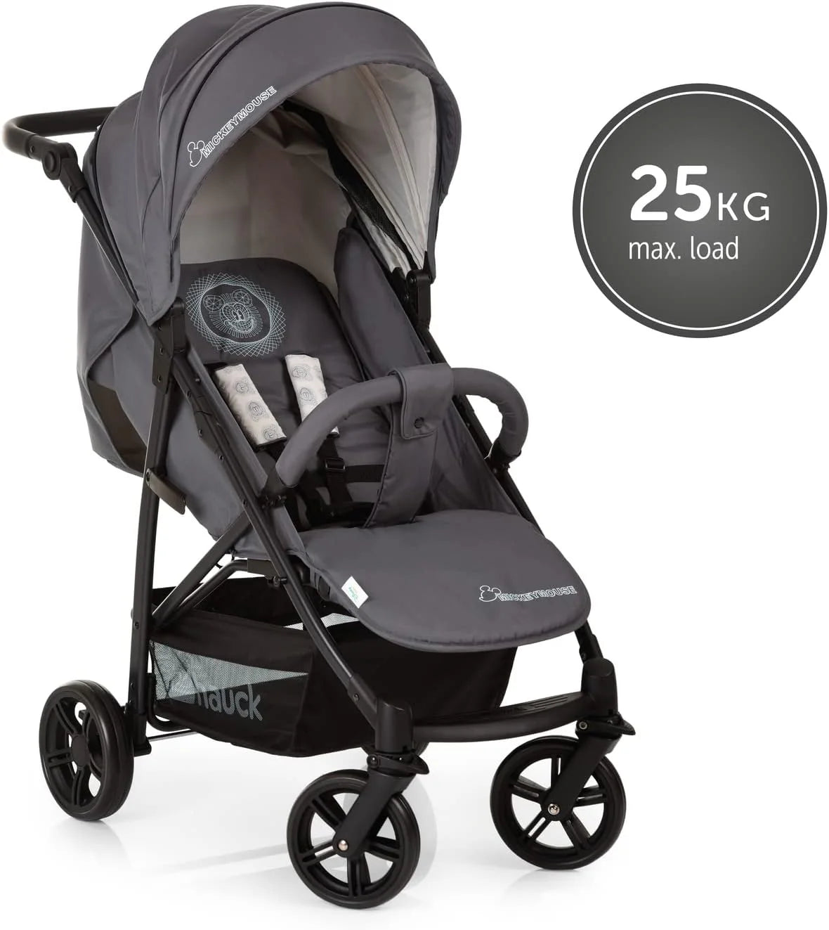 4X Carrito Bebe, depuis le Nacimiento allant jusqu'à 25 kg, Silla de Paseo Ligera, Silla Bebe, Inclinable, Plegable, au format compacta, Mickey Mouse Gris