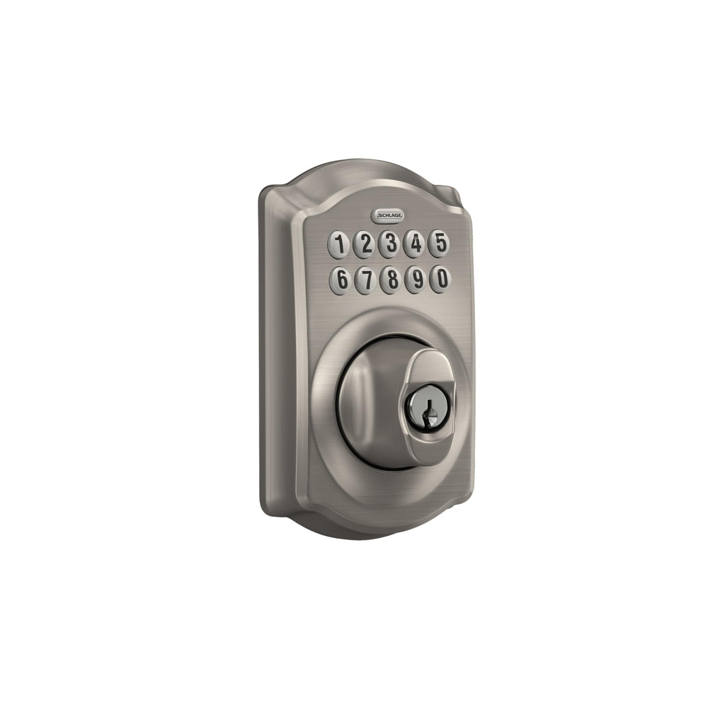 Serrure à pêne dormant SCHLAGE Camelot à clavier numérique - Entrée sans clé, nickel satiné – Modèle pratique