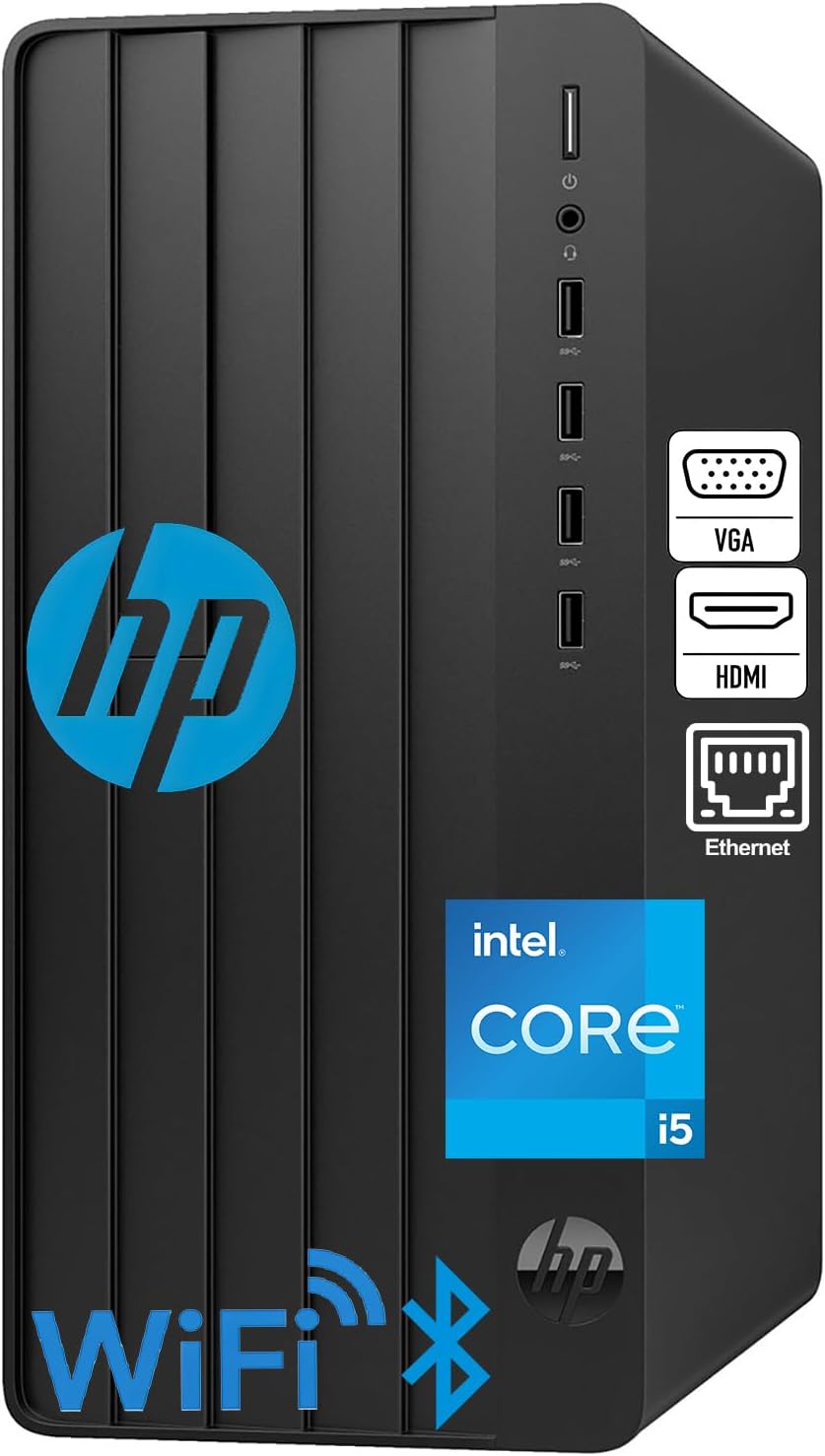 Ordinateur de bureau HP, format tour, pour un usage domestique et le bureau : processeur Intel Core i5-13500 à 14 cœurs, 32 Go de RAM DDR4, SSD PCIe de 1 To, carte graphique UHD 770, Wi-Fi 6, Bluetooth 5.3, RJ-45, HDMI, VGA, clavier et souris…