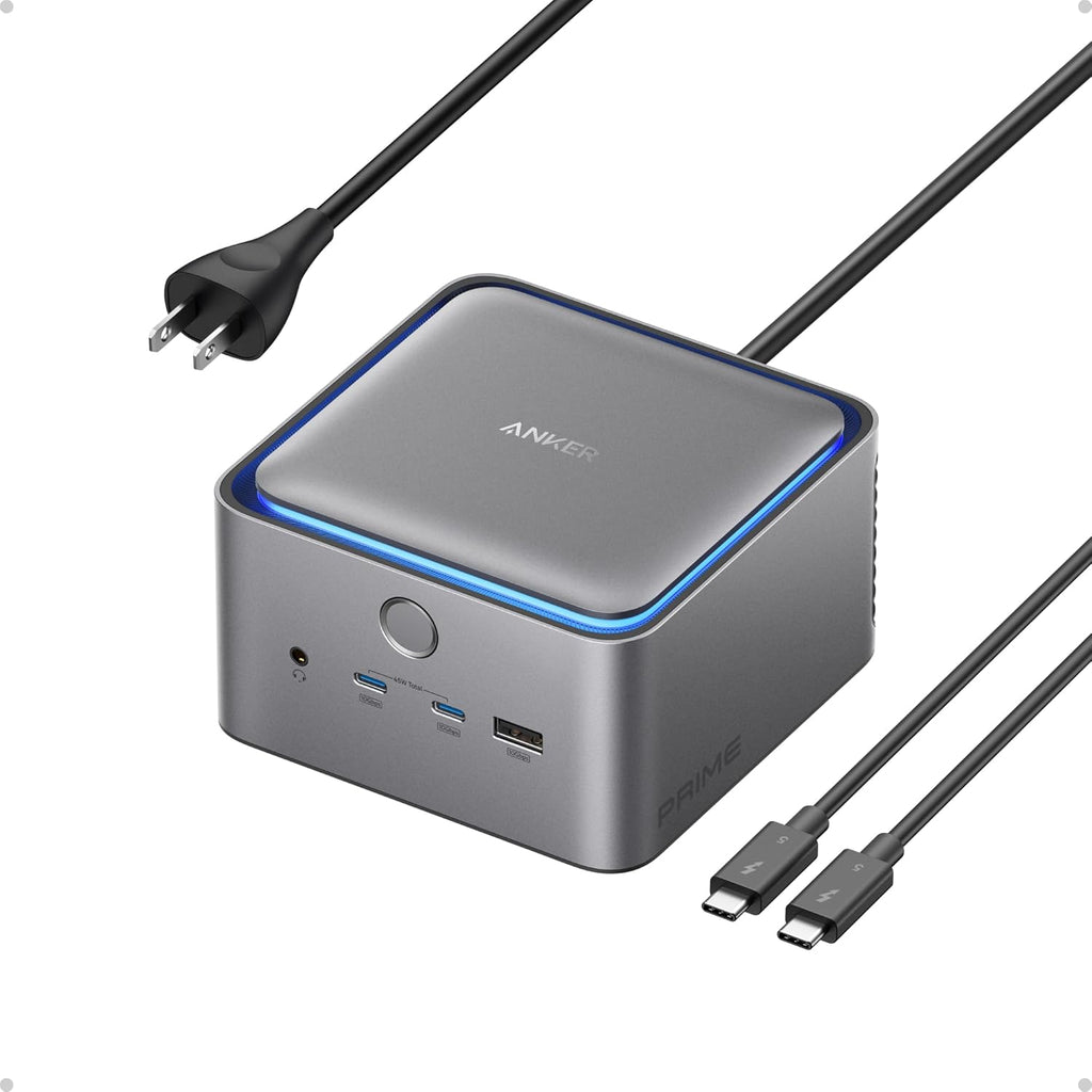 Station d'accueil Anker Prime TB5 14-en-1 Thunderbolt 5 avec transfert maximal de 120 Gbit/s, charge maximale de 140 W, système de refroidissement, double affichage jusqu'à 8K pour ordinateurs portables TBT 5/4