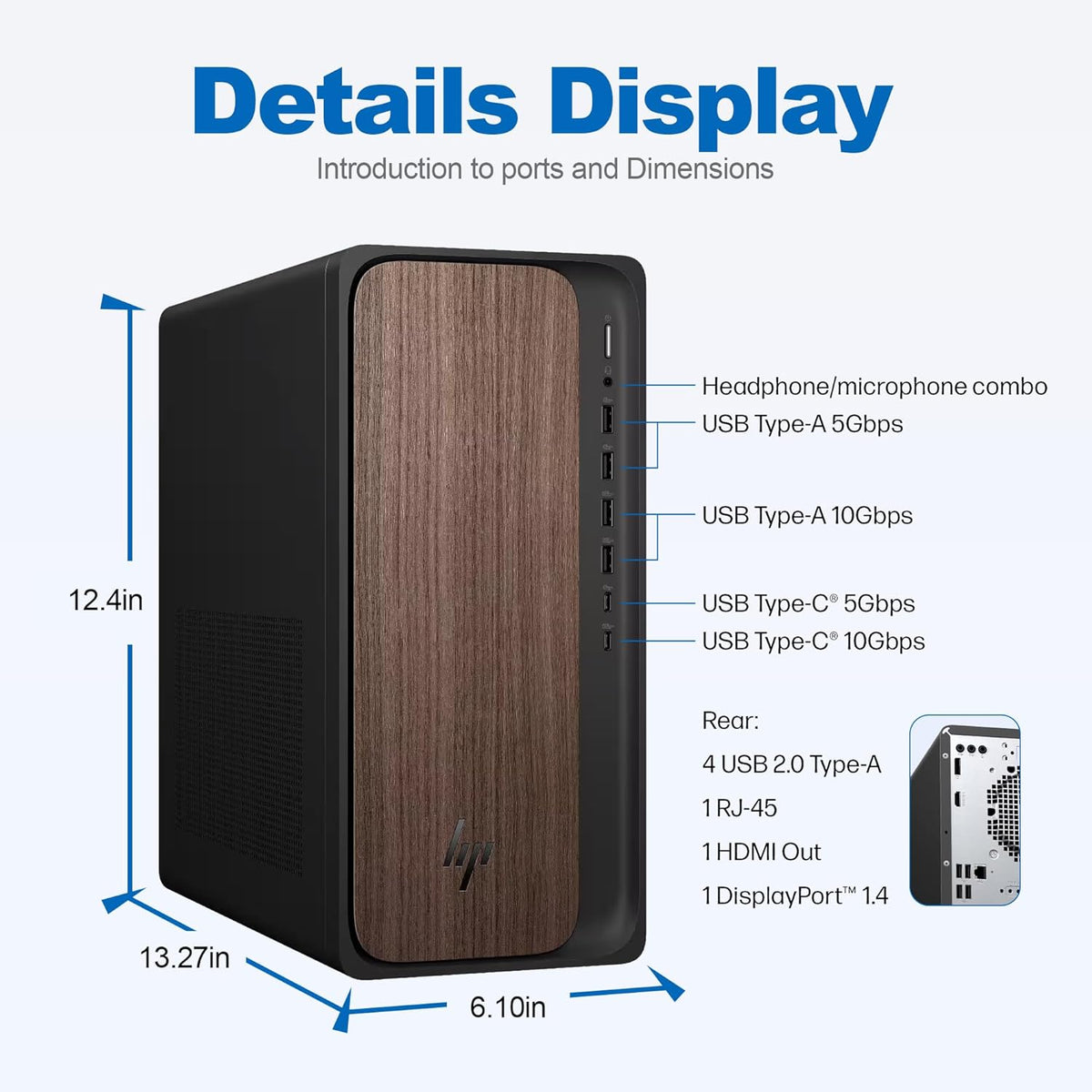 Ordinateur de bureau HP OmniDesk – Intel Core Ultra 7 265, 16 Go de mémoire DDR5, SSD de 1 To, design élégant en bois foncé, performances solides optimisées pour l'IA, Windows 11 Professionnel doté de station d'accueil