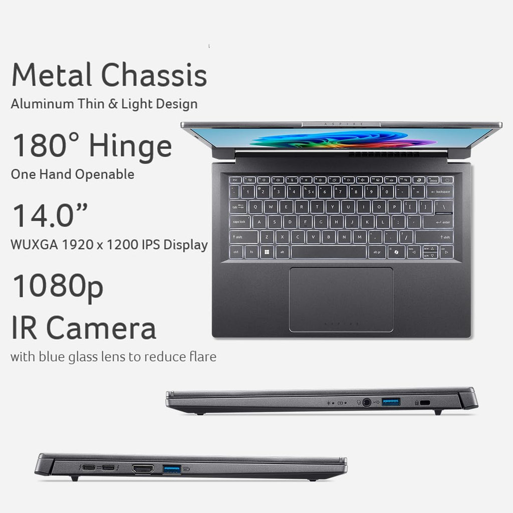 PC Acer Aspire 14 AI Copilot+ | Écran 14" WUXGA | Processeur Intel Core Ultra 5 226 V | NPU : jusqu'à 40 cœurs - GPU : jusqu'à 53 cœurs | Intel ARC 130 V | 16 Go LPDDR5X | SSD 512 Go | Wi-Fi 6E | A14-52M-51S1