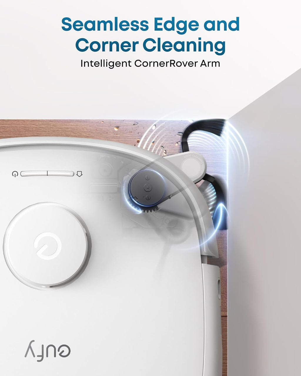 Aspirateur robot eufy E25, système HydroJet doté de balai à franges, aspiration turbo 20 000 Pa, robot laveur tout-en-un, nettoyage des bords et des coins, conception anti-enchevêtrement, détection d'obstacles par IA, blanc