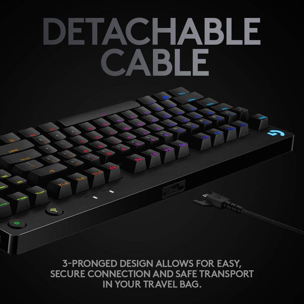 Clavier de jeu mécanique Logitech G PRO, format ultra-facile à transporter sans pavé numérique, câble micro USB détachable, touches rétroéclairées RVB LIGHTSYNC 16,8 millions de couleurs
