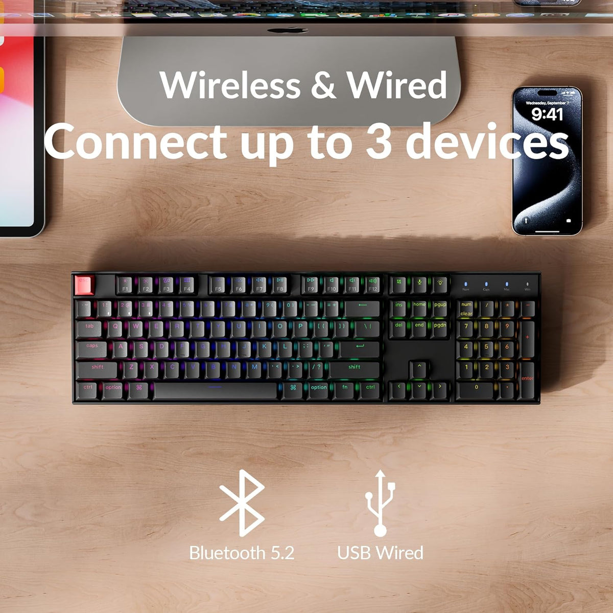 Clavier mécanique à connectivité sans fil Keychron K10 QMK, format standard, Bluetooth/doté de connectivité filaire, touches remplaçables à chaud, doté de commutateurs Keychron Super Brown, rétroéclairage RGB et touches PBT pour Mac/Windows…