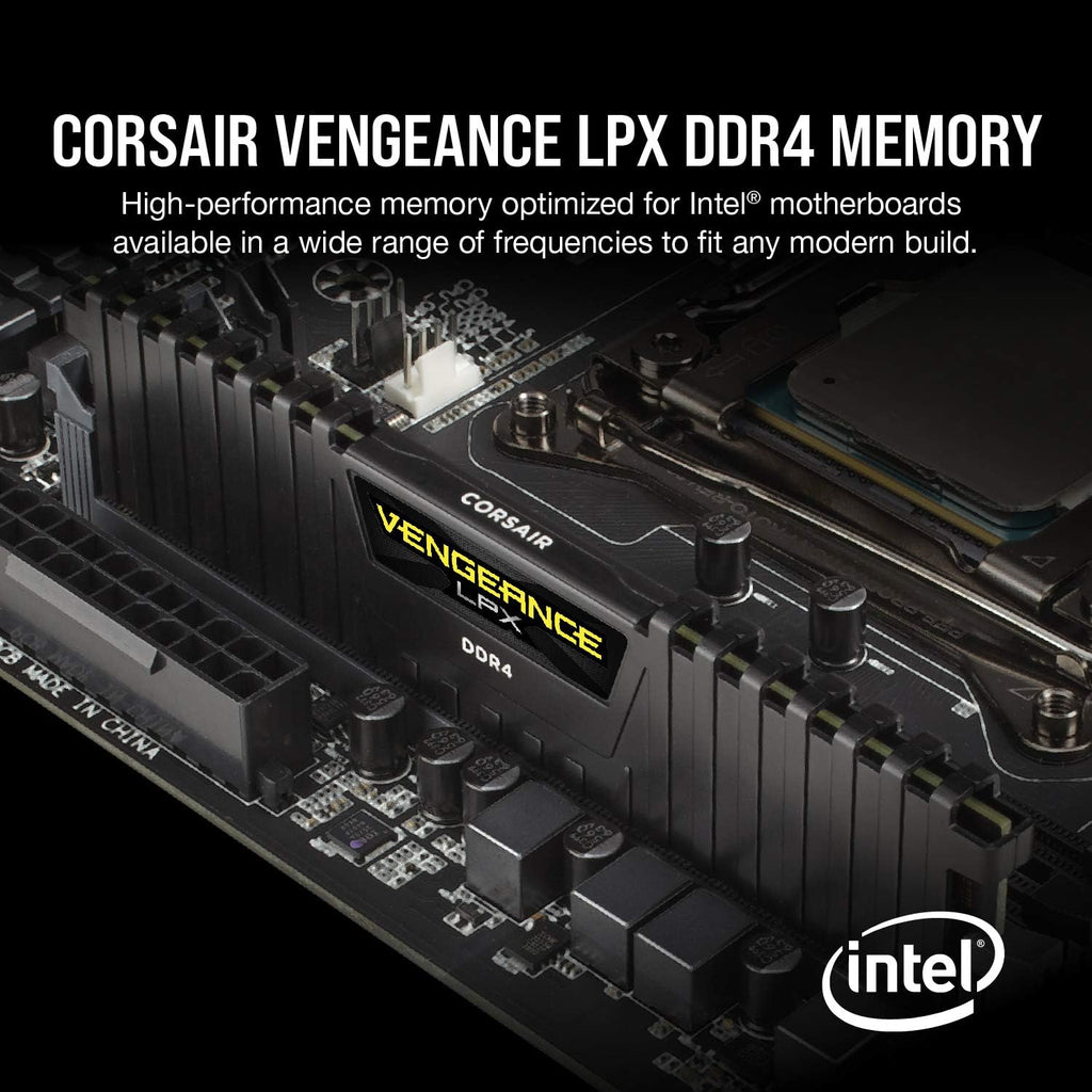 Mémoire RAM Corsair Vengeance LPX DDR4 16 Go (2 x 8 Go) 3 200 MHz CL16-18-18-36 1,35 V pour PC de bureau Intel/AMD - Noir (CMK16GX4M2B3200C16) – Modèle pratique