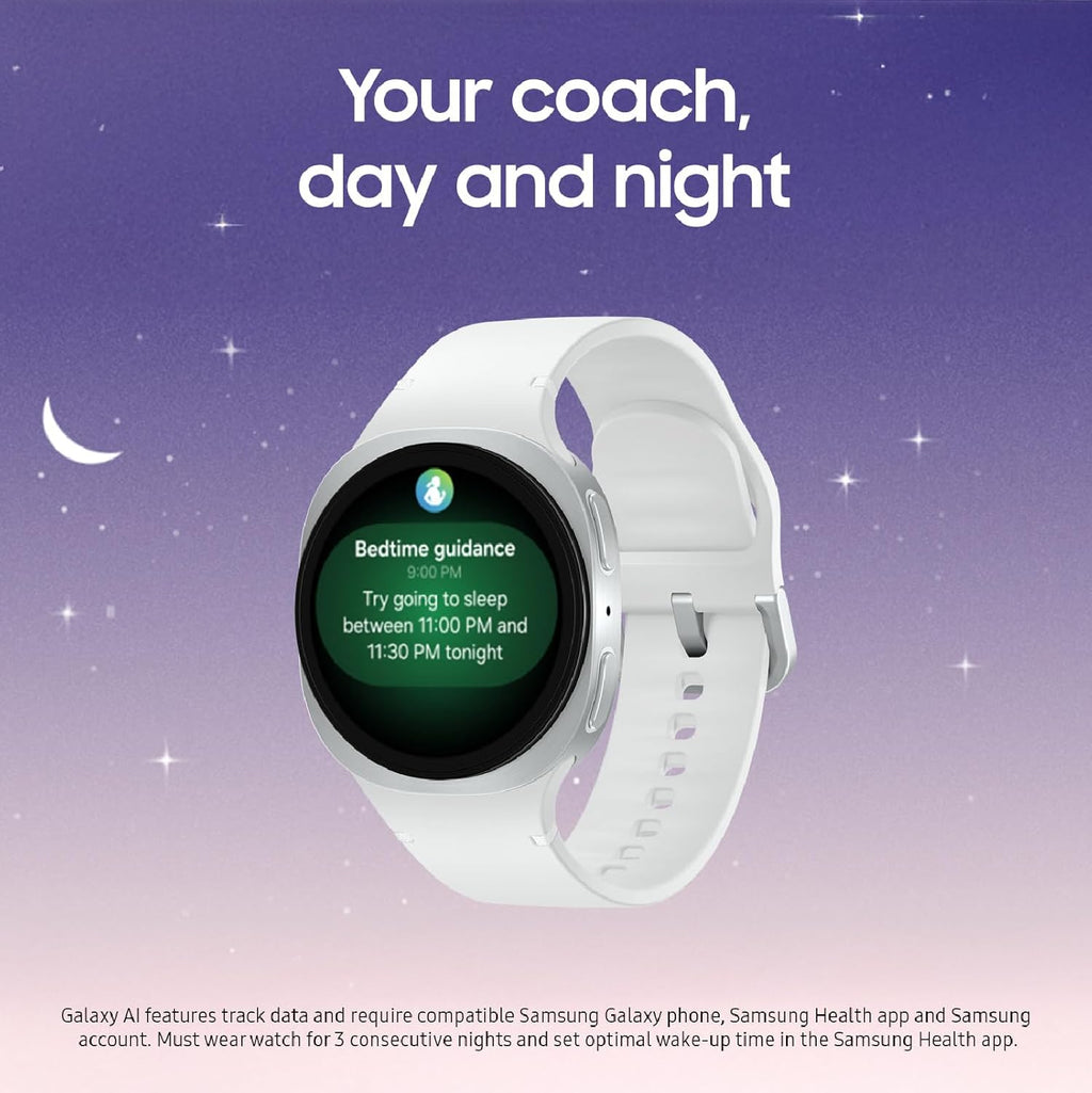 Présentation : Montre connectée Samsung Galaxy Watch 8 (2025) 40 mm Bluetooth, design coussin, suivi d'activité, coaching du sommeil et de la course à pied, score d'énergie, suivi de la fréquence cardiaque, couleur graphite, version américaine, garan
