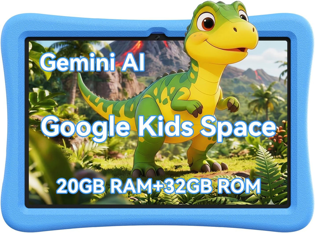 Tablette tactile enfant SVITOO 10 pouces, tablette Android pour tout-petits avec contrôle parental, 20 Go de RAM, 32 Go de ROM extensible jusqu'à 1 To, double caméra, batterie 6000 mAh, Wi-Fi 6, coque antichoc en EVA bleue