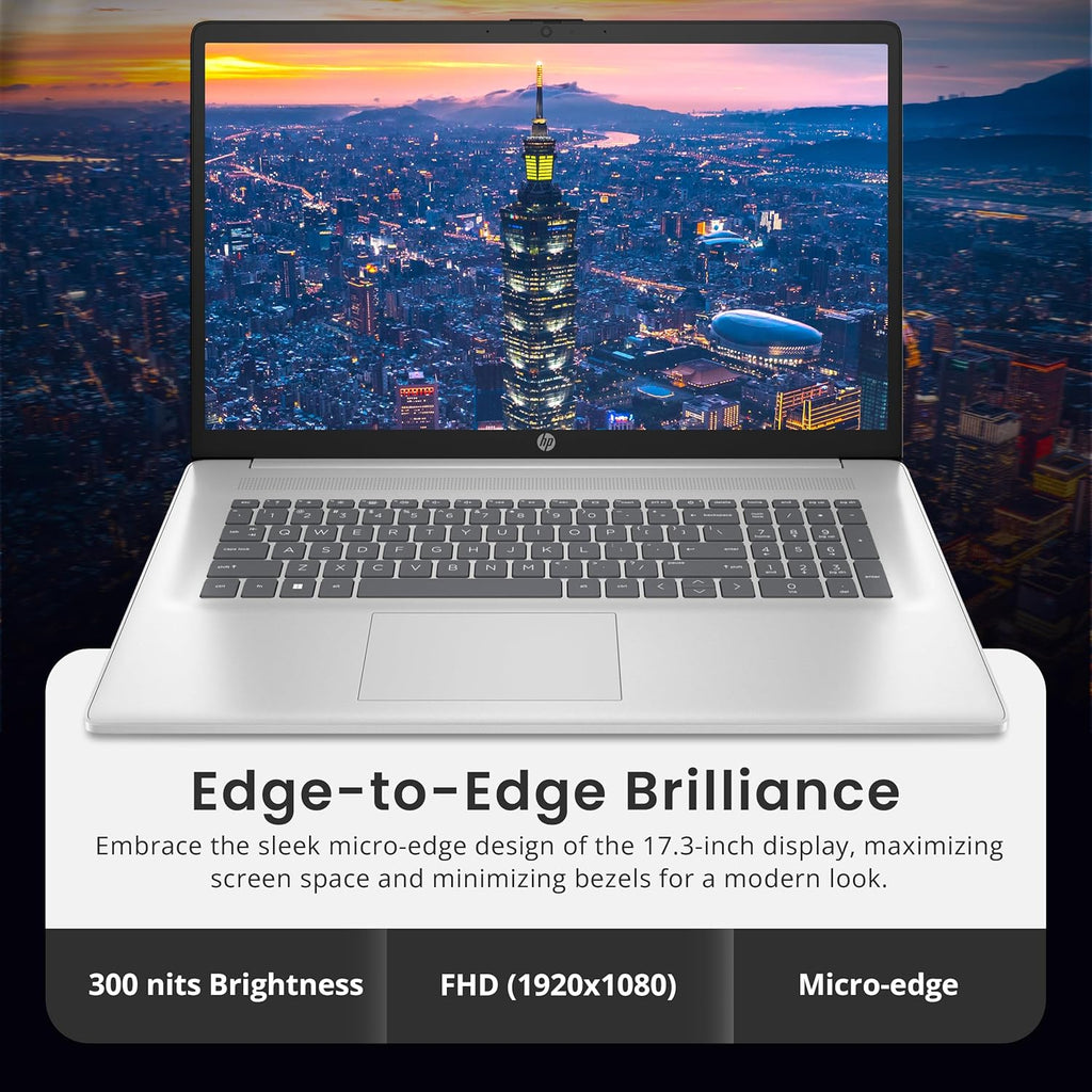Ordinateur compact portable HP 17,3" FHD IPS antireflet, processeur Intel 7-150U, 16 Go de RAM, 2 To de stockage (SSD 1 To et station d'accueil 1 To), carte graphique Intel, pavé numérique, Wi-Fi 6, webcam 1080p, charge rapide, Windows 11 Famille