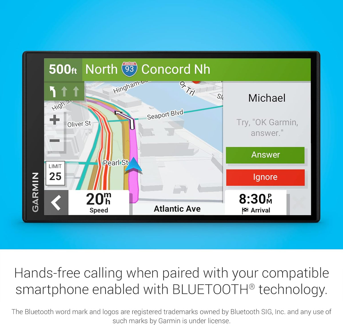 GPS de voiture Garmin DriveSmart 76 doté de écran 7 pouces, cartes haute résolution nettes et lumineuses et assistance vocale Garmin.