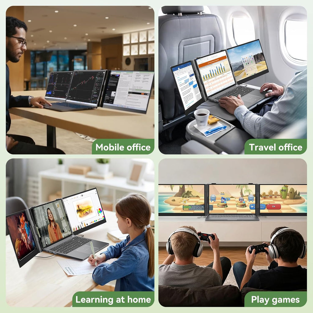 Blackview DCM8 Triple écran pour ordinateur compact portable 15,6 pouces 1080p FHD IPS, écran externe compact portable, deux câbles USB-C, compatible avec les ordinateurs portables de 13 à 17 pouces, Plug & Play, compatible avec Windows/Mac/Chrome