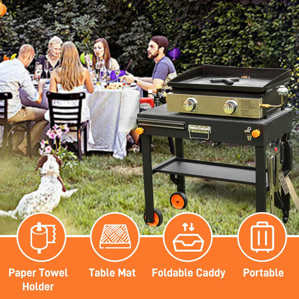 Table de cuisson pour plancha Blackstone, table de cuisson portable dotée de chariot - Convient aux autres planchas de table de 17 ou 22 pouces. Support pliable Ninja pour plancha et support Blackstone pour le camping et les pique-niques en plein air