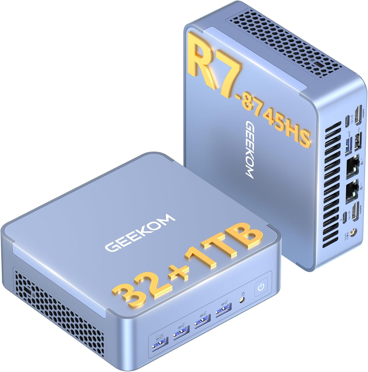 Mini PC GEEKOM AX8 Max doté de processeur AMD Ryzen 7 8745HS, double port LAN 2,5 GbE, 32 Go de RAM DDR5 (extensible), SSD NVMe de 1 To (extensible), carte graphique Radeon 780M, USB 4.0 (40 Gbit/s), prise en charge de quatre écrans, Windows 11 Pro…