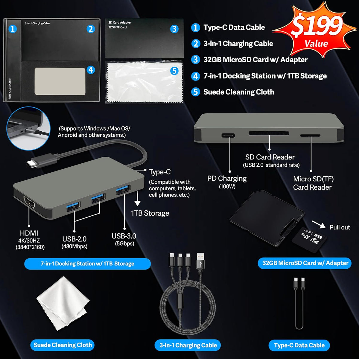 Ordinateur compact portable HP Stream 14 HD avec AI Copilot, processeur Intel N150, 4 Go de RAM, 1,12 To de stockage (128 Go UFS + station d'accueil de 1 To), carte graphique Intel, abonnement d'un an à Office 365, Wi-Fi 6, Windows 11, argent