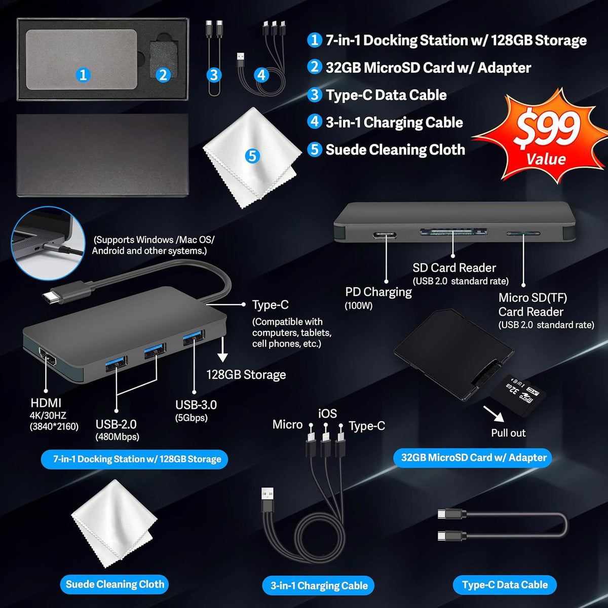 Ordinateur compact portable HP Stream 14 HD, processeur Intel N150, 8 Go de RAM, 288 Go de stockage (128 Go UFS + station d'accueil de 160 Go), carte graphique Intel, 1 an d'abonnement à Office 365, Copilot, Wi-Fi 6, Windows 11, argent naturel