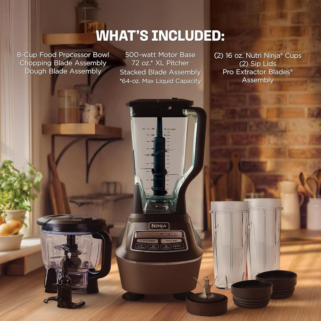 Système de cuisine Ninja | Robot culinaire et blender tout-en-un pour smoothies | inclut un pichet, deux gobelets de 473 ml et un bol de 2 litres | Prépare salsa, pâtes, milkshakes et boissons glacées | 1500 W | Noir | BL770