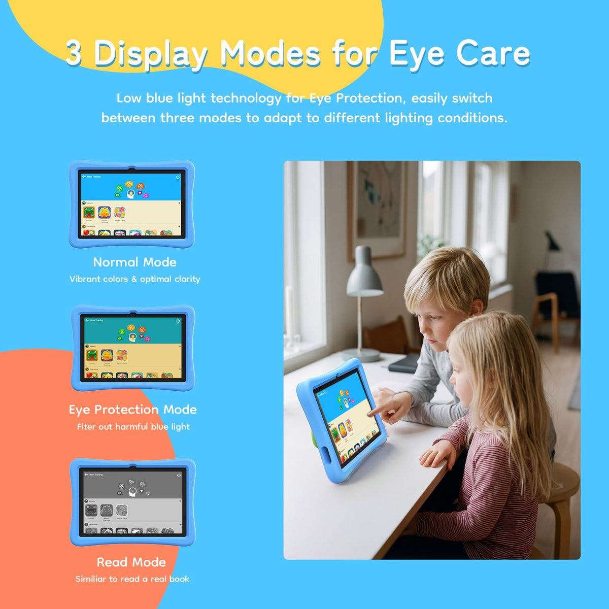 Tablette tactile enfant SVITOO 10 pouces, tablette Android pour tout-petits avec contrôle parental, 20 Go de RAM, 32 Go de ROM extensible jusqu'à 1 To, double caméra, batterie 6000 mAh, Wi-Fi 6, coque antichoc en EVA bleue