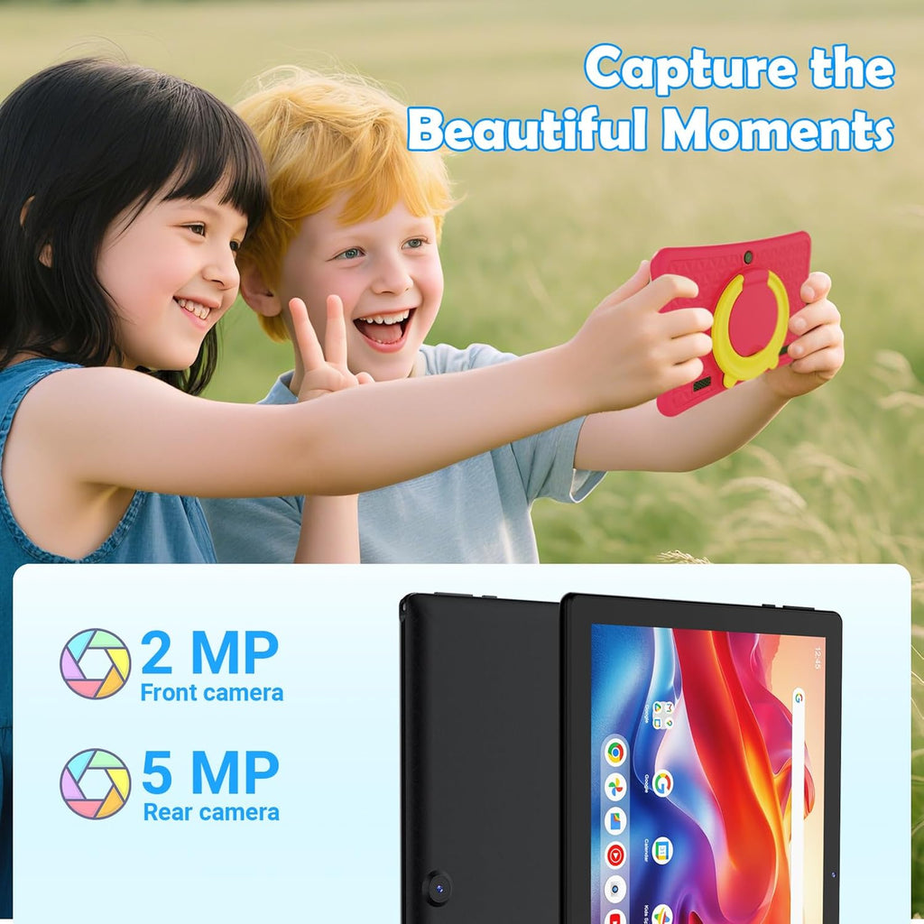 Tablette tactile DigiLand Android 15 pour enfants, 10,1 pouces, 6 Go de RAM + 32 Go de ROM (extensible via carte TF), contrôle parental, applications pour enfants préinstallées, double caméra 2 MP + 5 MP, tablette éducative Android avec étui de prote