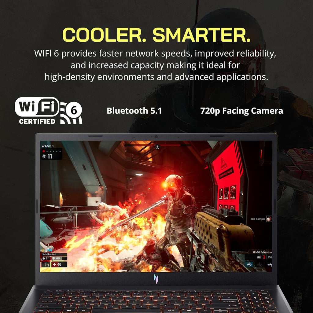 Ordinateur compact portable de jeu Acer Nitro V 15,6" FHD IPS 165 Hz, processeur Intel Core i5-13420H, carte graphique NVIDIA GeForce RTX 5050 8 Go GDDR7, 32 Go de RAM, SSD 1 To, clavier rétroéclairé, Wi-Fi 6, Windows 11 Pro, noir, station d'accueil