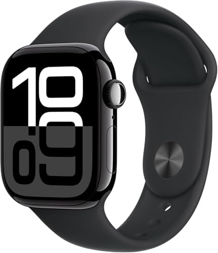 Présentation : Apple Watch Series 10 GPS 46 mm - Boîtier en aluminium noir de jais avec bracelet sport noir M/L (Reconditionnée)