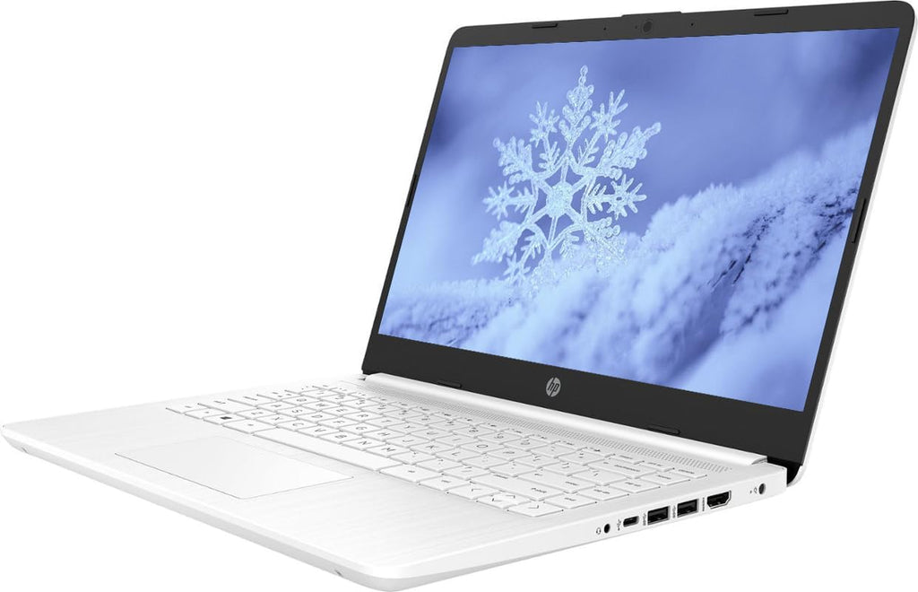 Ordinateur compact portable HP 14 Professionnel et Étudiant avec Microsoft Office 365 inclus, processeur Intel Quad-Core, 8 Go de RAM, 320 Go de stockage (64 Go eMMC + carte SD de 256 Go), Windows 11, écouteurs PLUSERA, blanc