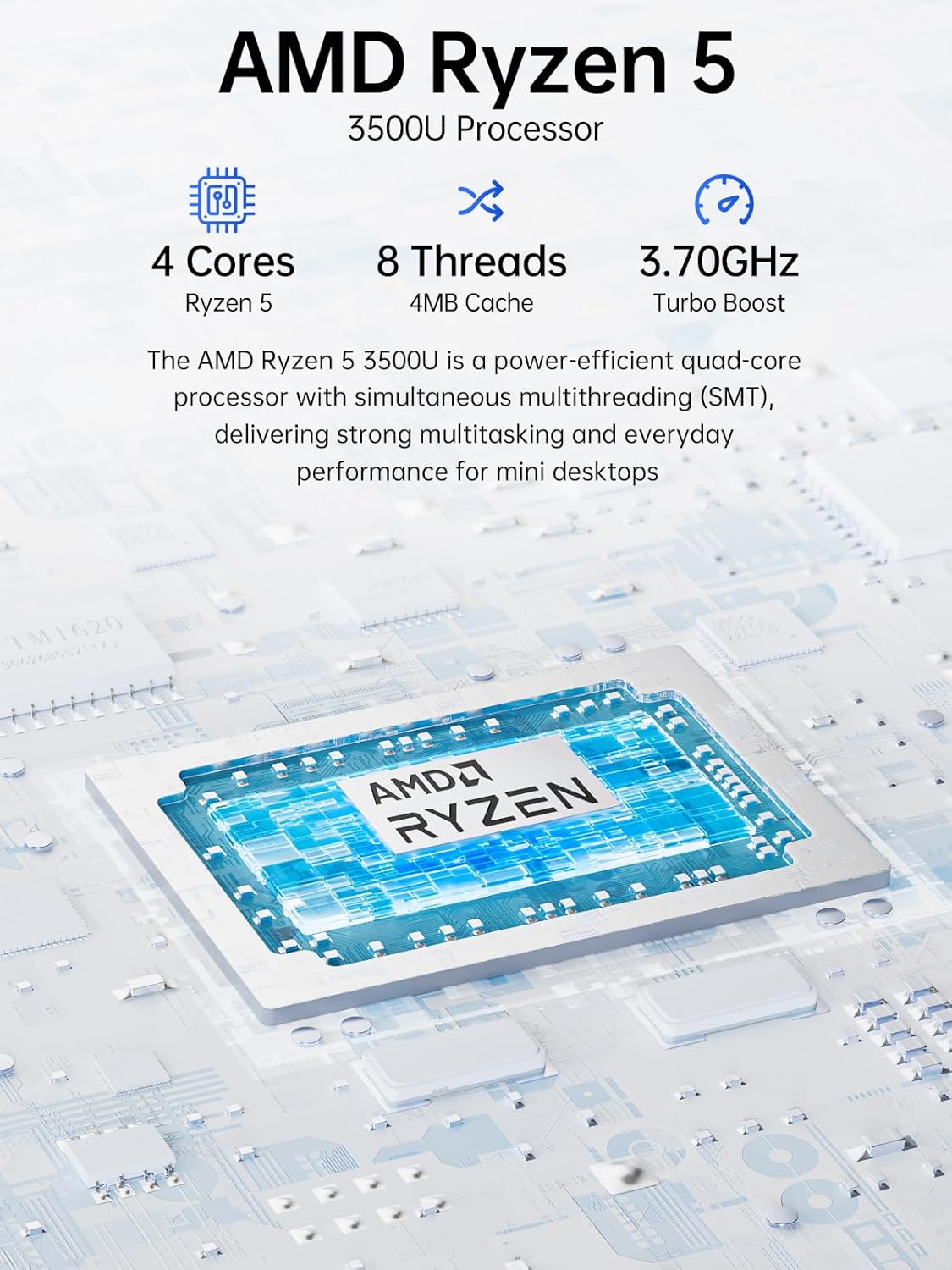 Mini PC GMKtec Ryzen 5 3500U, SSD NVMe 1 To, 16 Go DDR4, carte réseau 2,5 GbE, LAN, ordinateur de bureau pour un usage domestique ou le bureau (HTPC), Proxmox, HDMI 2.1, USB-C, DP, triple écran 4K, Nucbox G10
