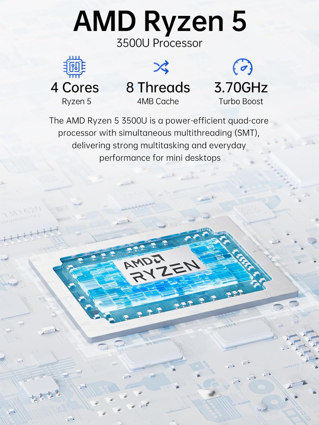 Mini PC GMKtec G10 Ryzen 5 3500U (Plus performant que les N150/4300U/3200U) 16 Go de RAM, SSD de 512 Go, carte réseau 2,5 GbE, adapté à le bureau, la maison ou les petites entreprises (HTPC), triple écran 4K, Wi-Fi, Bluetooth, USB-C, DisplayPort…